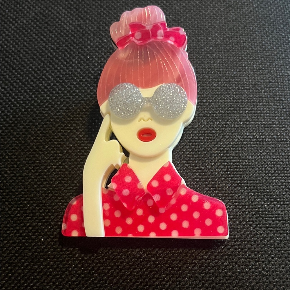 Pink and White Polka Dot Brooch